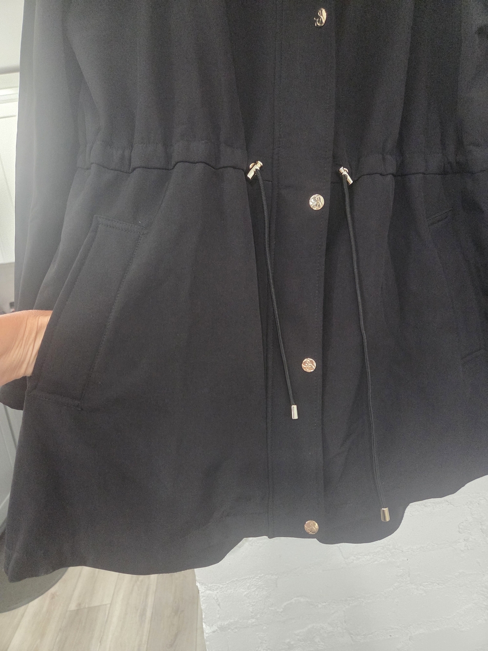 Jessica Simpson Black Utility Hooded Jacket Ruffle Back Leopard Inside Trim - XL - Picture 5 of 11